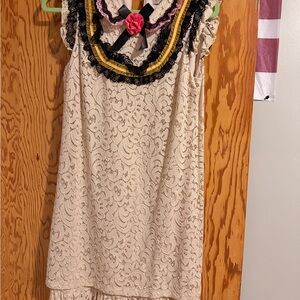 Charming Lace Dress with Black, Pink, and Yellow Accents